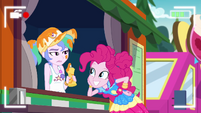 Nacho truck girl looks annoyed at Pinkie EGDS47