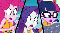 Pinkie, Rarity, and Twilight gasp in shock EGDS18