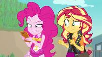 Pinkie Pie looking at Sunset's phone EGFF