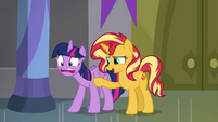 Sunset Shimmer telling Twilight to breathe EGFF