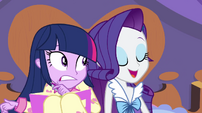 Rarity sits next to Twilight EG2