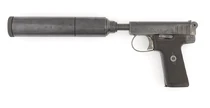 A Parker-Maxim M1929 attached to Webley M1908 self-loading pistol used by the SOE as exhibited in the National Army Museum[1]