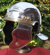 A modern reproduction of the Imperial Gallic B helmet based on the helmet discovered in a find in Klakanje, Yugoslavia, made by Deepeeka.[8]
