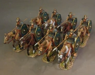 Figurines of 1st century AD Roman auxiliary cavalry wearing Auxiliary Cavalry A helmets[7]