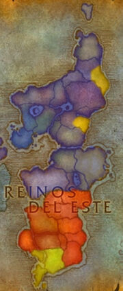 Situación pre-guerra: El rojo indica el territorio de la Horda, azul el de la Alianza, y el amarillo para naciones neutrales.