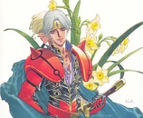 Dilandau with White Narcissus flowers (Daffodils). This flower symbolizes Vanity, Egocentrism, Death, and New Beginnings.