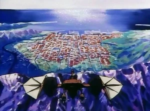 Allen's levi-ship approaches Palas in episode 6.