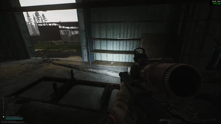 Poličky v šedé budově