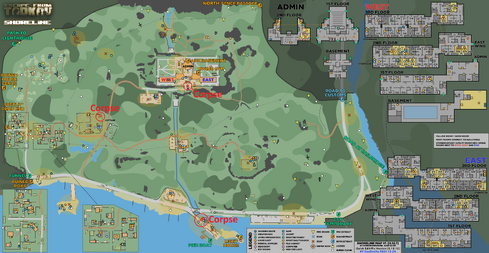 Emplacement des corps indiqués sur la carte