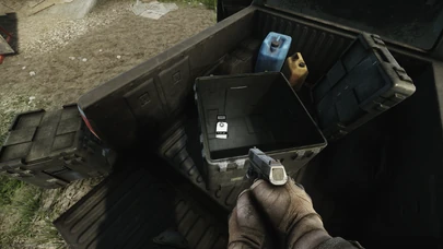 Box with the gyroscope on the back of the cyan pickup truck