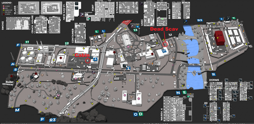 Dead Scav and cabin marked on map