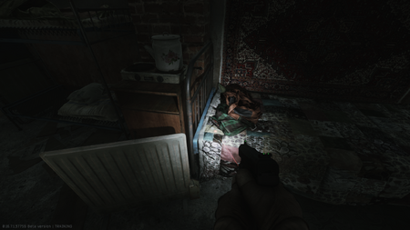 First spawn: On the single bed inside the northwestern warehouse