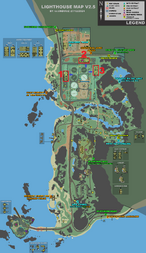 Buildings and stairs marked on map
