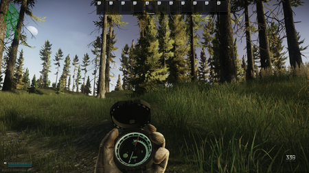 Compass in use, azimuth indicator in the bottom right corner of the screen