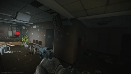 Walk down the corridor and go through the second door.