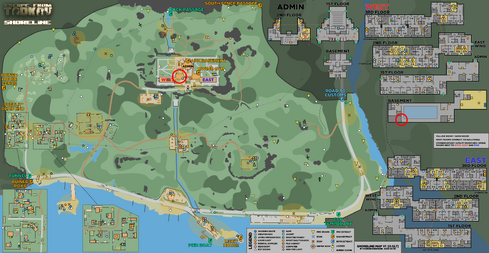 Emplacement des escaliers menant au sous-sol indiqués sur la carte.