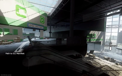 Le haut des escalators après l'entrée principale du OLI