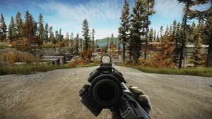 Optional compact reflex sight on top in use (BelOMO PK-06 reflex sight)