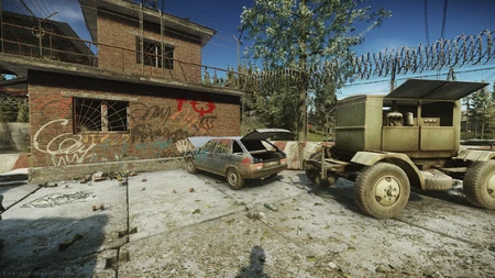 Blue jacket in the trunk of the blue car at military checkpoint