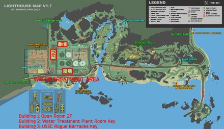 Les bâtiments de traitement des eaux indiqués sur la carte.
