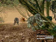 Los Triceratops atacando al jeep