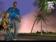 Tommy Vercetti con una motosierra.