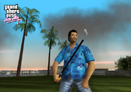 Tommy Vercetti con un palo de golf.