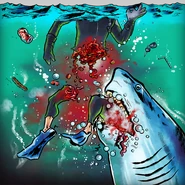 Una pintura de ECola mostrando un tiburón devorando a un hombre en The Diamond Casino & Resort.