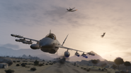 Algunos P-996 Lazer volando en Grand Theft Auto Online.