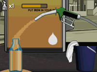 Formando un Cóctel molotov en una gasolinera de GTA: CW (Versión DS).