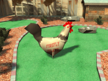 Referencia a la gallina de The Big Pecker's Feed & Seed del juego Grand Theft Auto: San Andreas en Firefly Island.