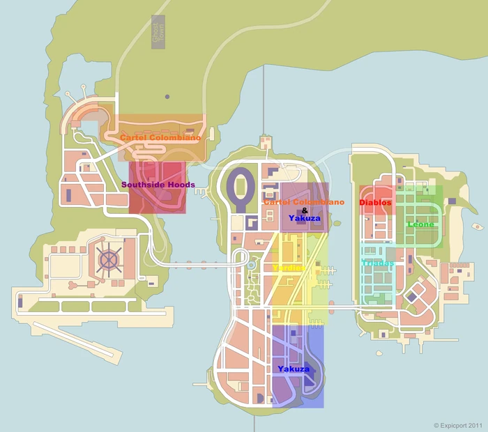 Territorios de la ciudad ocupados por las bandas.