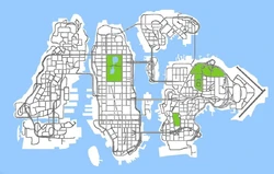 Mapa de Liberty City, la gran zona verde de Dukes es Meadows Park
