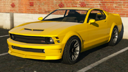 Dominator de color amarillo blindado de la misión Capacidad policial en GTA Online.