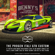 Póster promocional del Itali GTB personalizado de Benny's