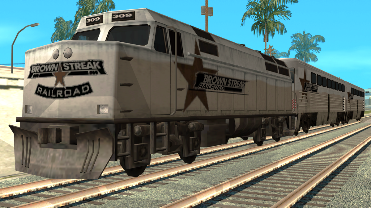 Рельсы гта. GTA San Andreas поезд. GTA San Andreas Brown Streak Train. Brown Streak ГТА са. Поезд из GTA sa Brown Streak.