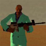 Victor Vance con un rifle de asalto en Grand Theft Auto: Vice City Stories.