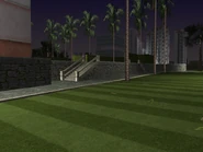 El extenso jardín trasero.