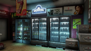 Interior de las tiendas, vista de los refrigeradores.