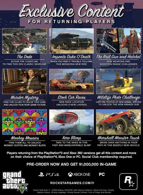 Noticias:Contenidos exclusivos para los jugadores que se pasen a la nueva  generación en GTA V | Grand Theft Encyclopedia | Fandom