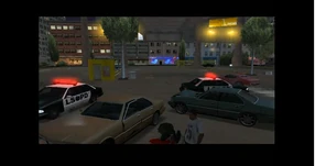 La policía llegando a arrestar a Sweet y a CJ.