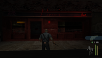 Exterior del bar en Manhunt, se puede leer "Pirso's bar".