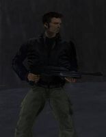 Claude Speed con una escopeta en Grand Theft Auto III.