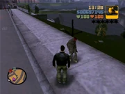 Claude frente a un vagabundo