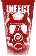 Graffiti de ECola de protesta mostrando un vaso de ECola con la palabra "INFECT".