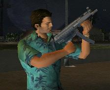 Tommy Vercetti con una SMG.