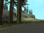 Vista de una parte de grandes árboles y rocas que pertenece a Fallen Tree.