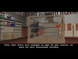 CJ buscando a Zero en la tienda.