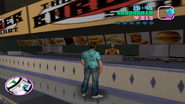 Tommy Vercetti, dentro de un Burger Shot, GTA: VC.