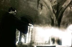 Tom Ryddle liberando a Aragog en el sótano de Hogwarts.